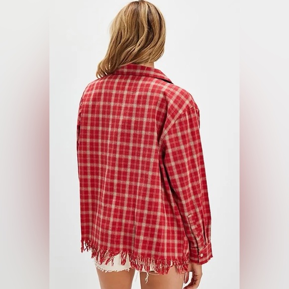 Free People x Found Raw-Cut Fringe Plaid Camp Shirt - Picture 3 of 5